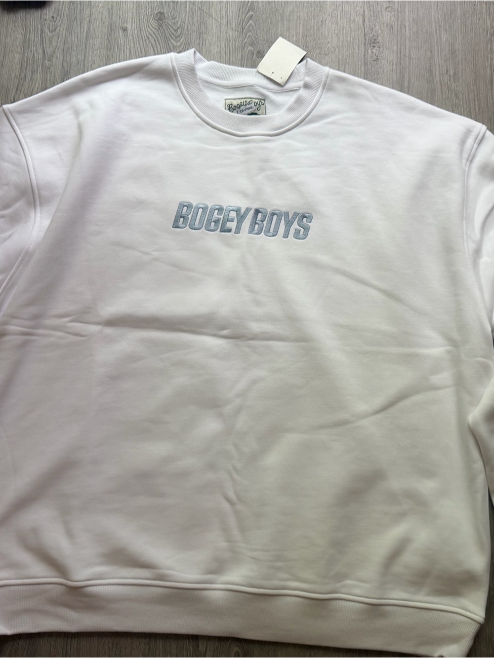 Bogey boys White Crewneck Sweatshirt with Navy Logo Patch